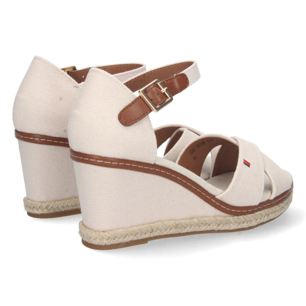 Elegante weiße Damen-Espadrilles mit gekreuzten Riemen und Keilabsatz aus Jute