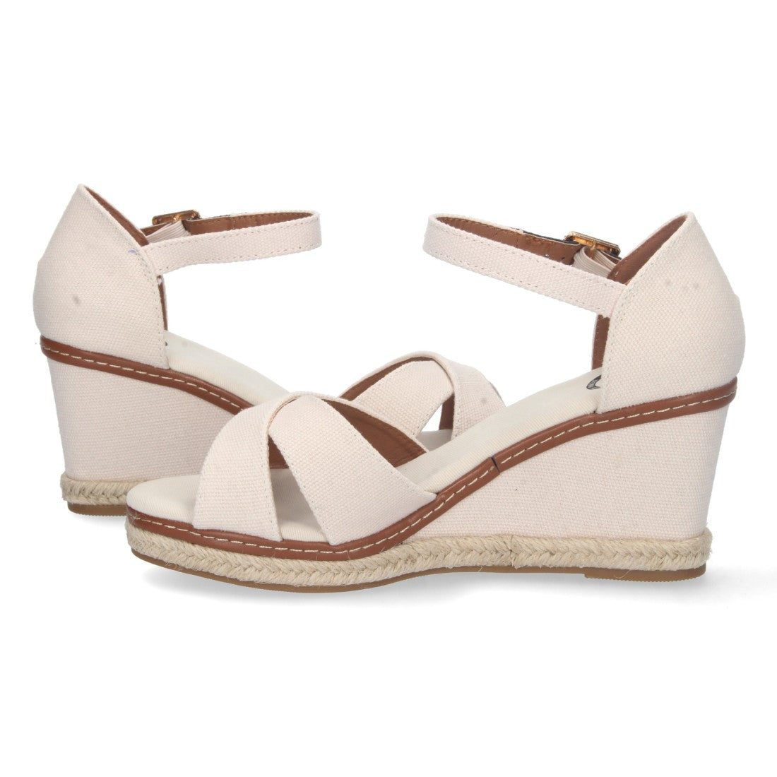 Elegante weiße Damen-Espadrilles mit gekreuzten Riemen und Keilabsatz aus Jute