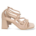 Elegante beigefarbene Sandalen mit nudefarbenem Absatz – bequem für Party und Hochzeit