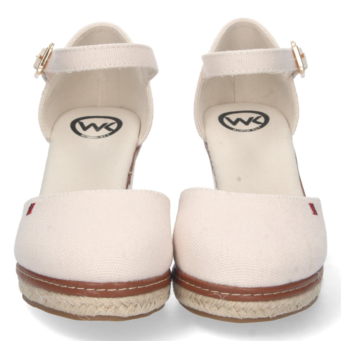 Weiße Espadrilles Damen Keilabsatz Jute Geschlossene Kappe Knöchelriemen Elegant