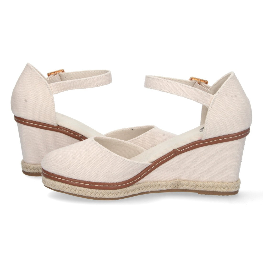 Weiße Espadrilles Damen Keilabsatz Jute Geschlossene Kappe Knöchelriemen Elegant