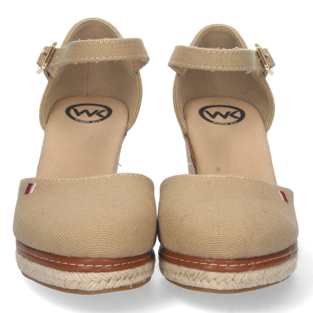 Damen-Espadrilles Beige Keilabsatz Jute Geschlossene Vorderseite Knöchelriemen Elegant