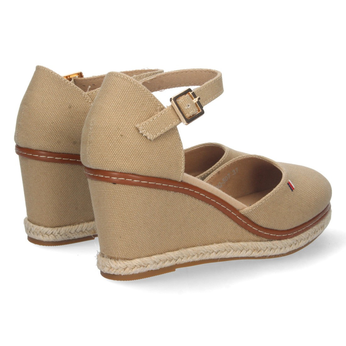 Damen-Espadrilles Beige Keilabsatz Jute Geschlossene Vorderseite Knöchelriemen Elegant