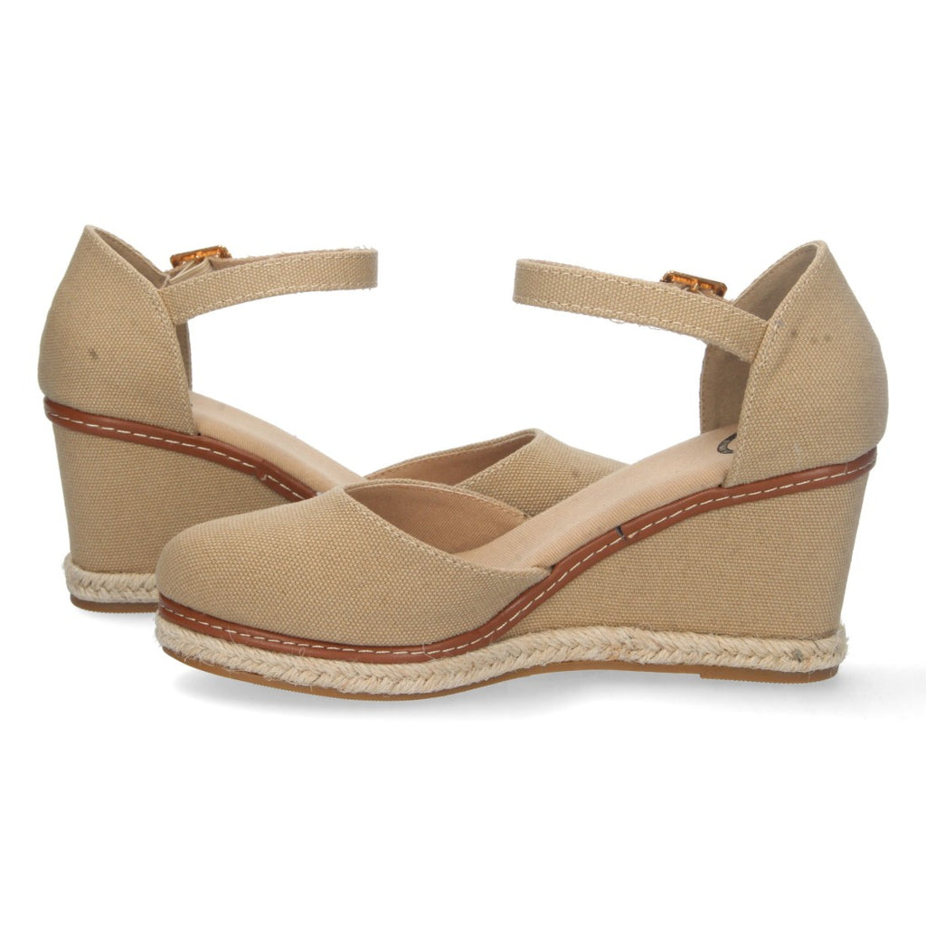Damen-Espadrilles Beige Keilabsatz Jute Geschlossene Vorderseite Knöchelriemen Elegant