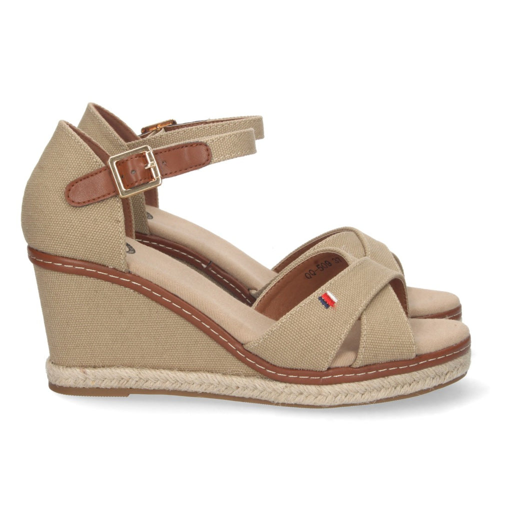 Elegante Keilabsatz-Espadrilles für Damen in Beige mit gekreuzten Jute-Riemchen