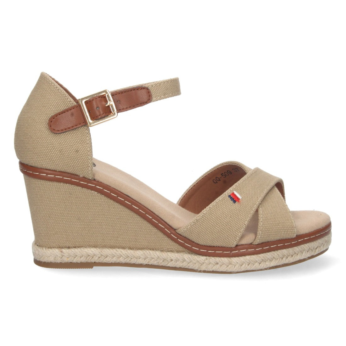 Elegante Keilabsatz-Espadrilles für Damen in Beige mit gekreuzten Jute-Riemchen