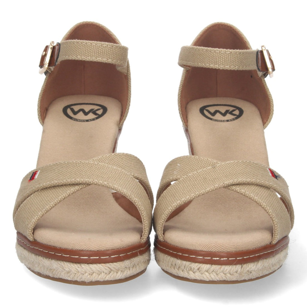 Elegante Keilabsatz-Espadrilles für Damen in Beige mit gekreuzten Jute-Riemchen