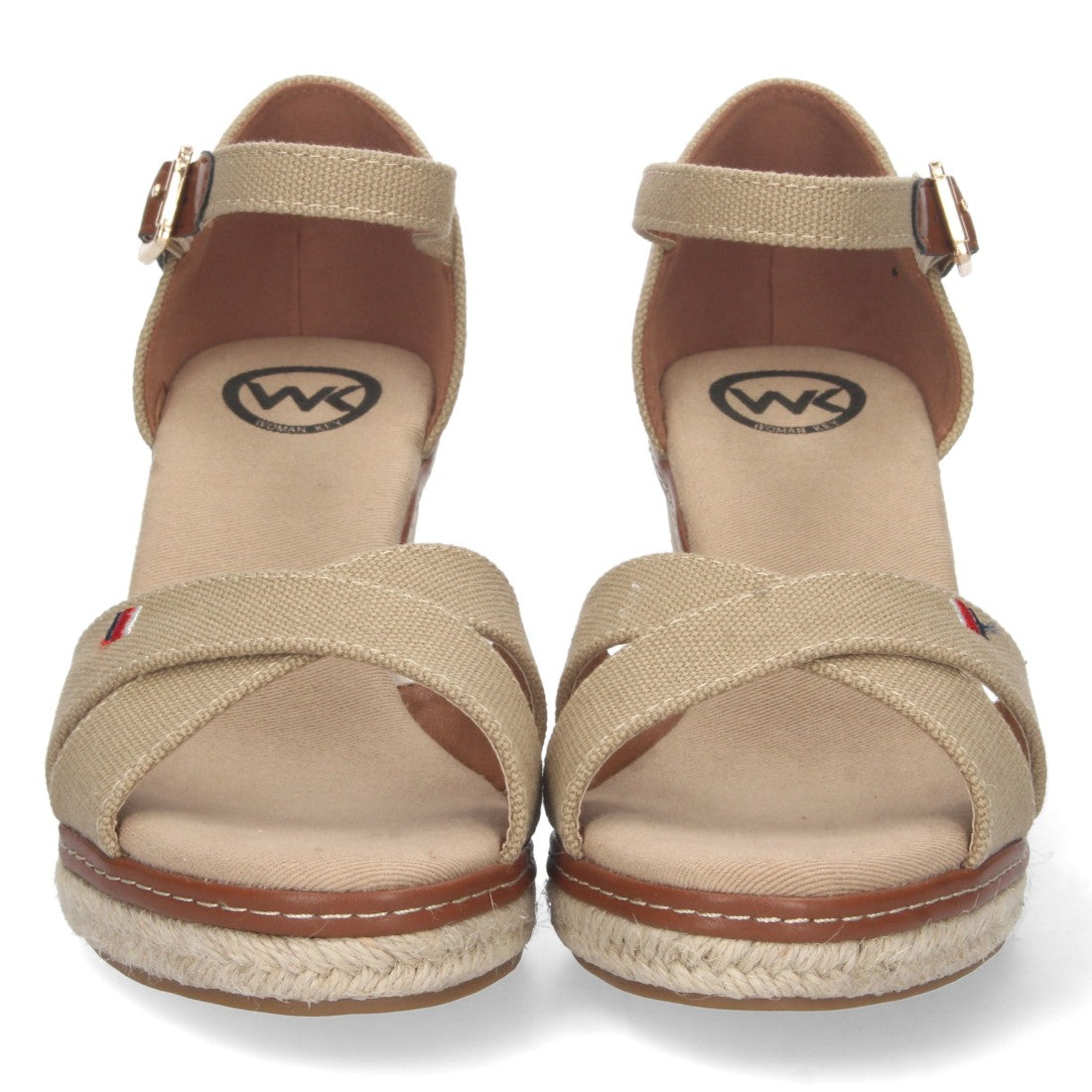 Elegante Keilabsatz-Espadrilles für Damen in Beige mit gekreuzten Jute-Riemchen