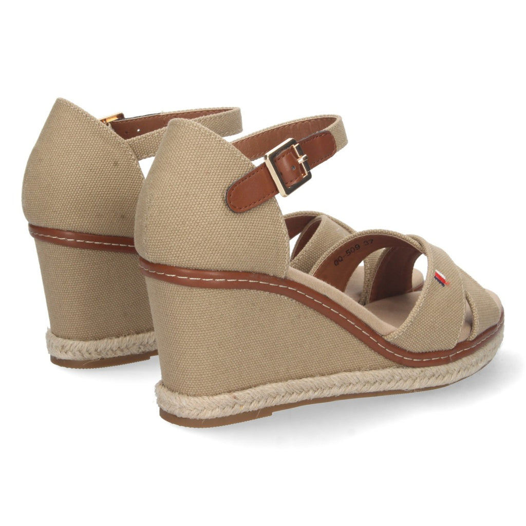 Elegante Keilabsatz-Espadrilles für Damen in Beige mit gekreuzten Jute-Riemchen