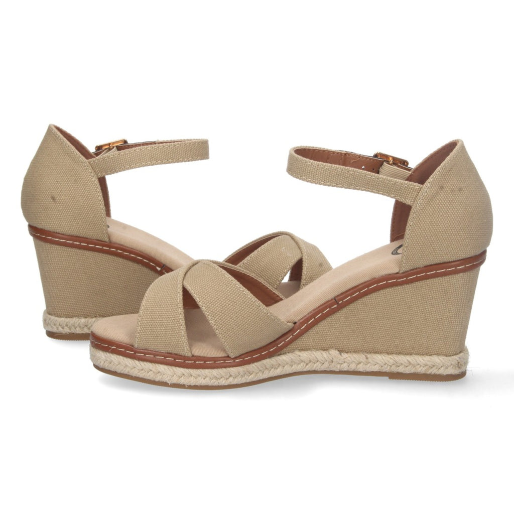 Elegante Keilabsatz-Espadrilles für Damen in Beige mit gekreuzten Jute-Riemchen