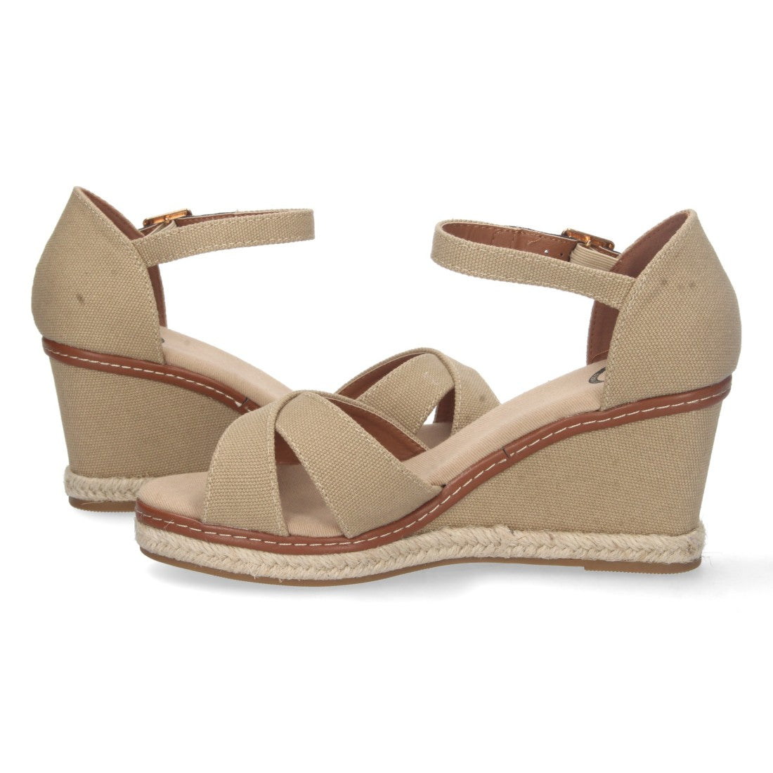 Elegante Keilabsatz-Espadrilles für Damen in Beige mit gekreuzten Jute-Riemchen