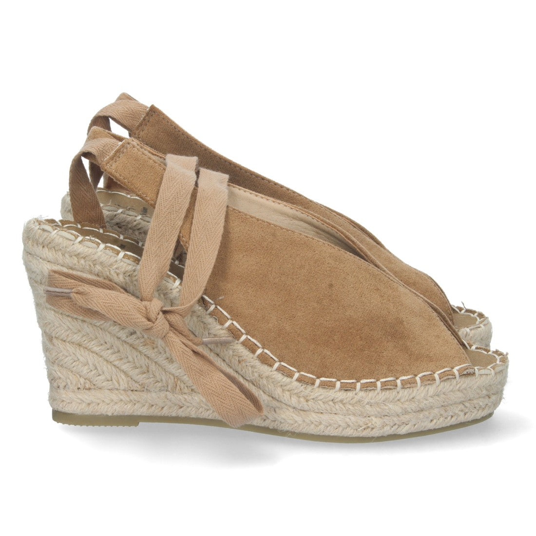 Sandalias Taupe Mujer Cuña Yute Cordones Elegantes