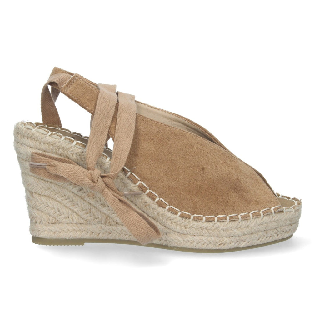 Sandalias Taupe Mujer Cuña Yute Cordones Elegantes