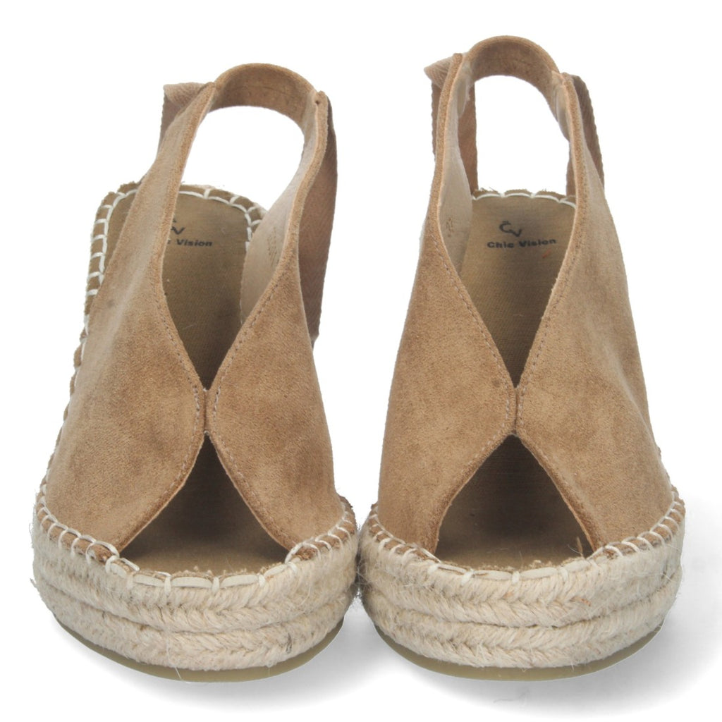 Sandalias Taupe Mujer Cuña Yute Cordones Elegantes