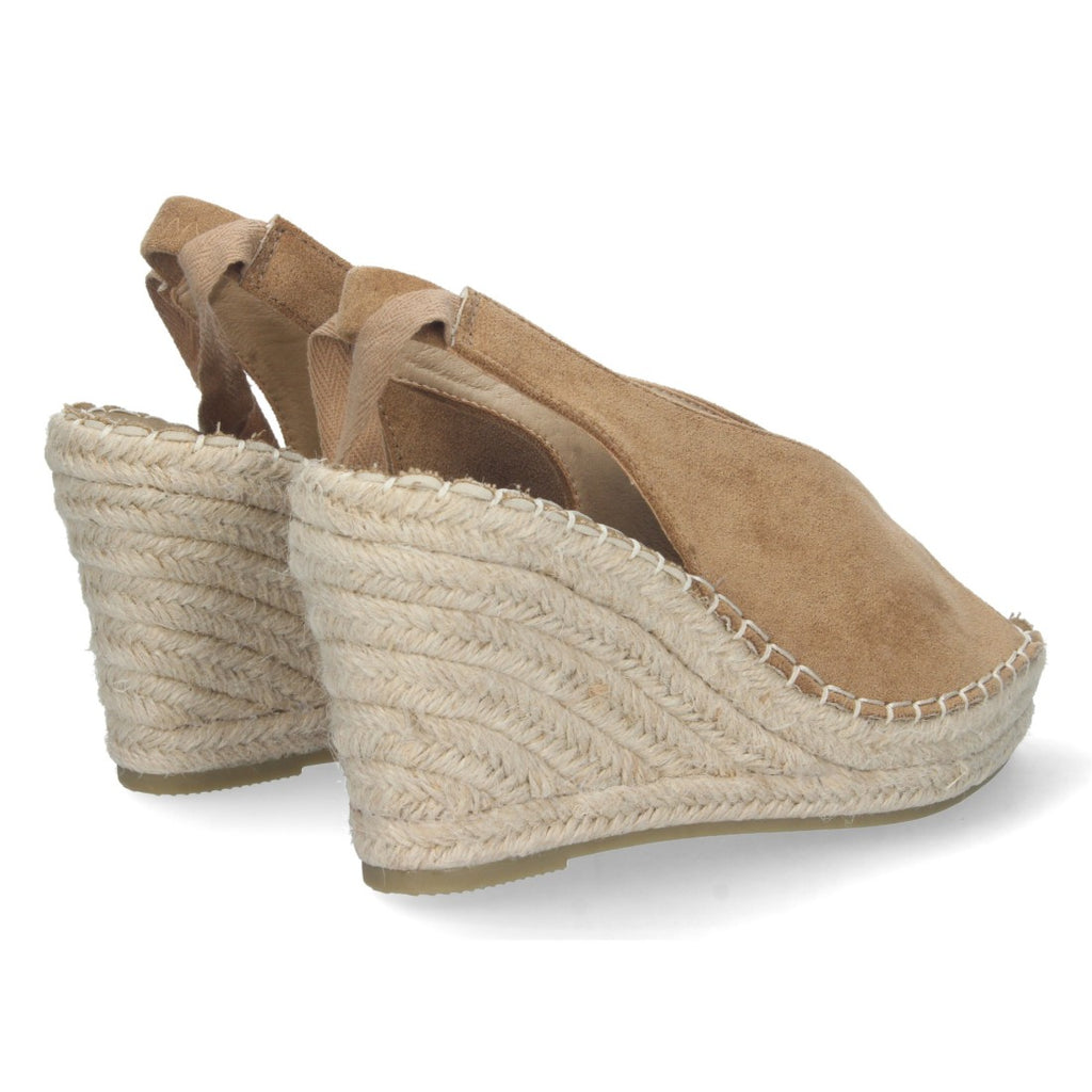 Sandalias Taupe Mujer Cuña Yute Cordones Elegantes