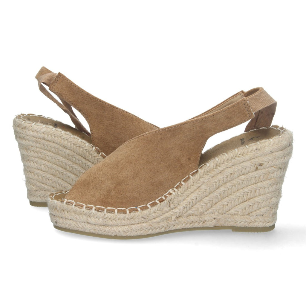 Sandalias Taupe Mujer Cuña Yute Cordones Elegantes
