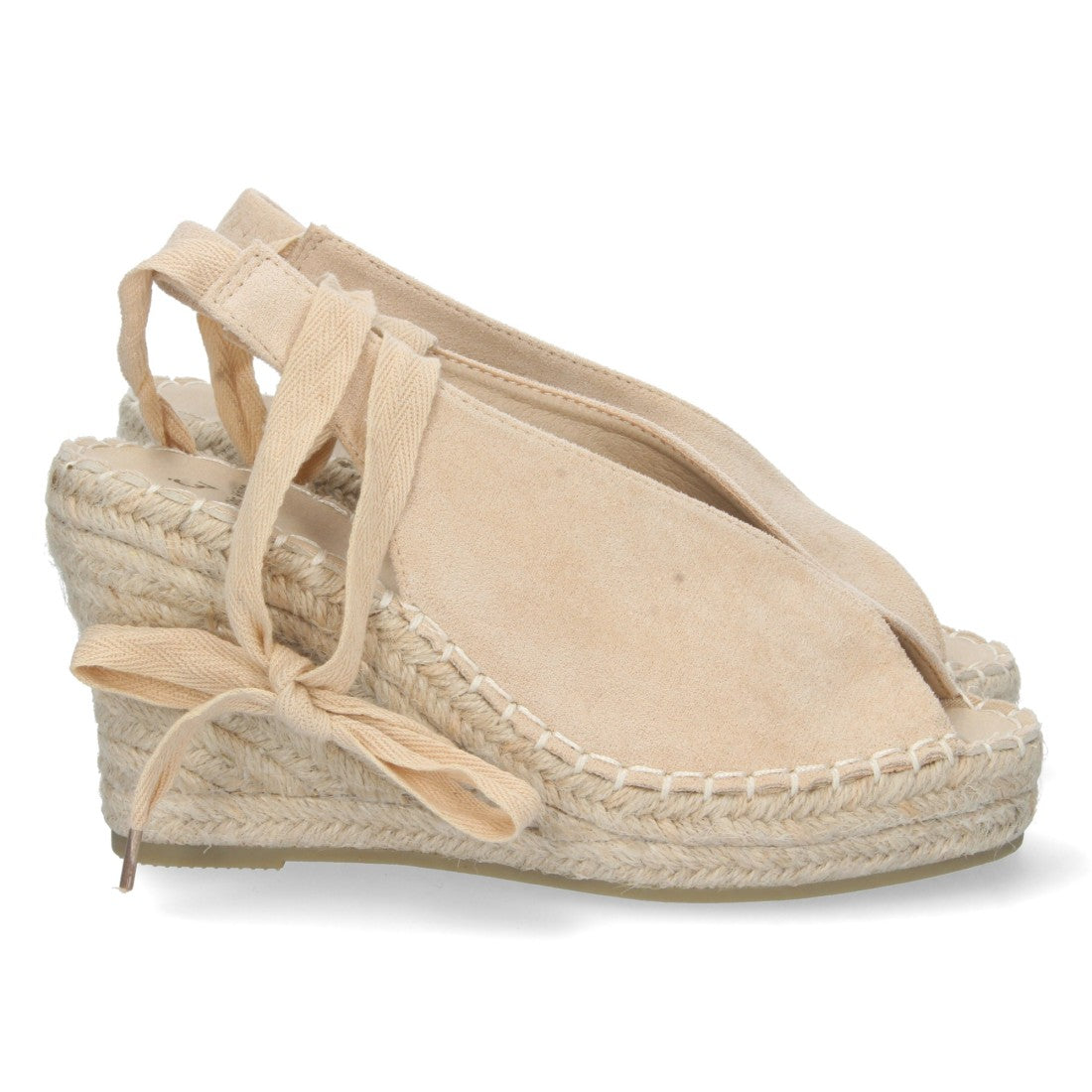 Sandalias Beige Mujer Cuña Yute Cordones Elegantes