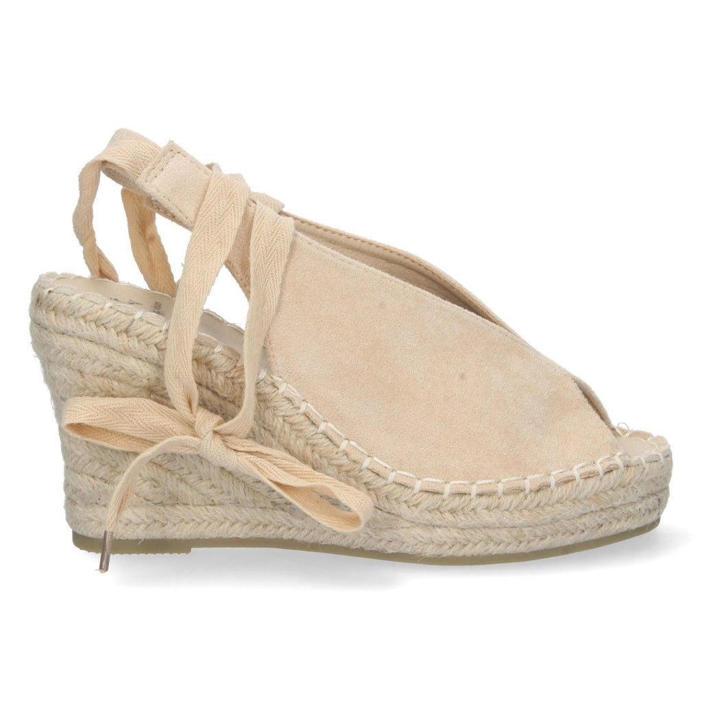 Sandalias Beige Mujer Cuña Yute Cordones Elegantes