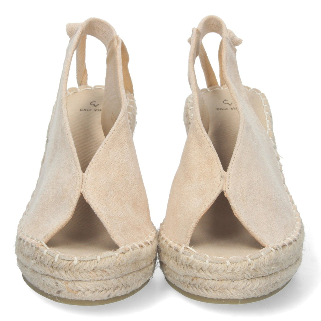 Sandalias Beige Mujer Cuña Yute Cordones Elegantes