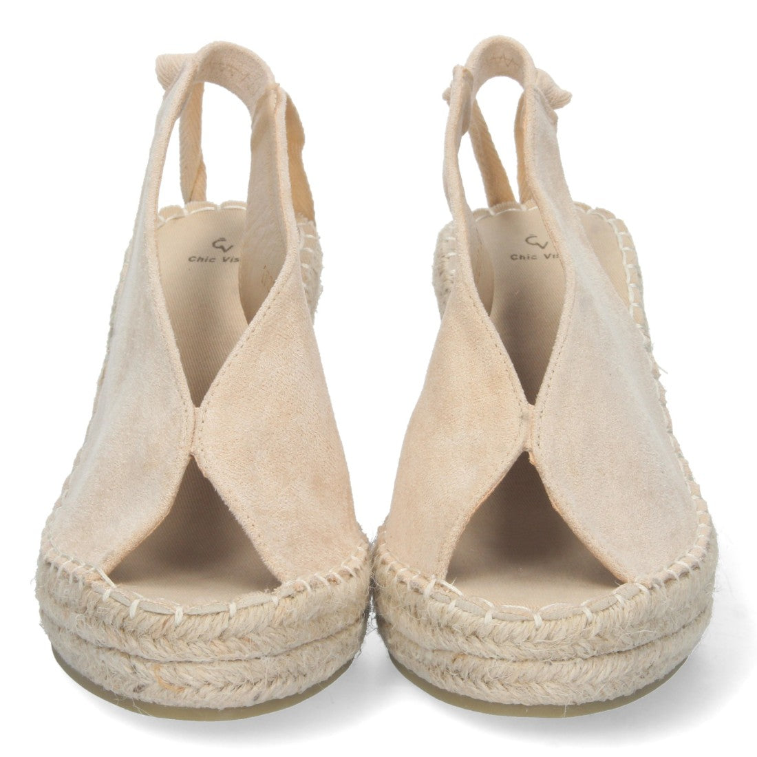 Sandalias Beige Mujer Cuña Yute Cordones Elegantes