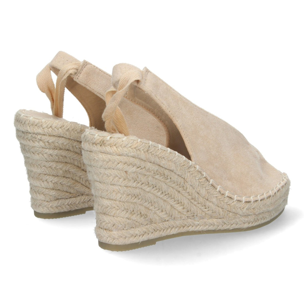 Sandalias Beige Mujer Cuña Yute Cordones Elegantes