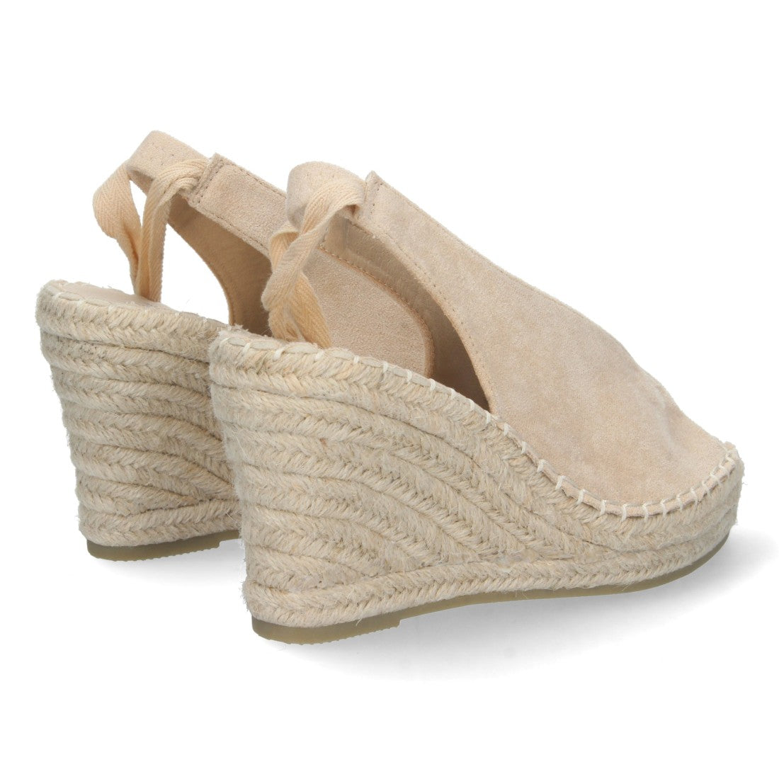 Sandalias Beige Mujer Cuña Yute Cordones Elegantes