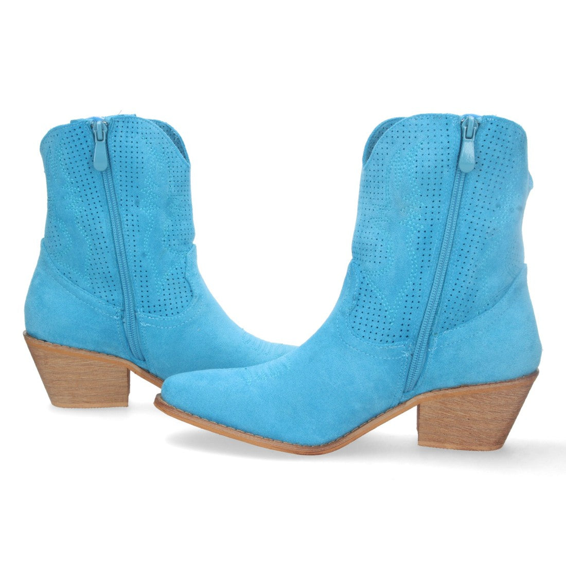 Botines Perforados con Bordado Decorativo - Azul