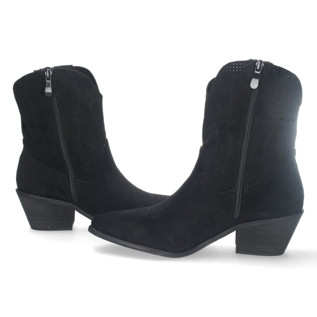 Botines Perforados con Bordado Decorativo - Negro