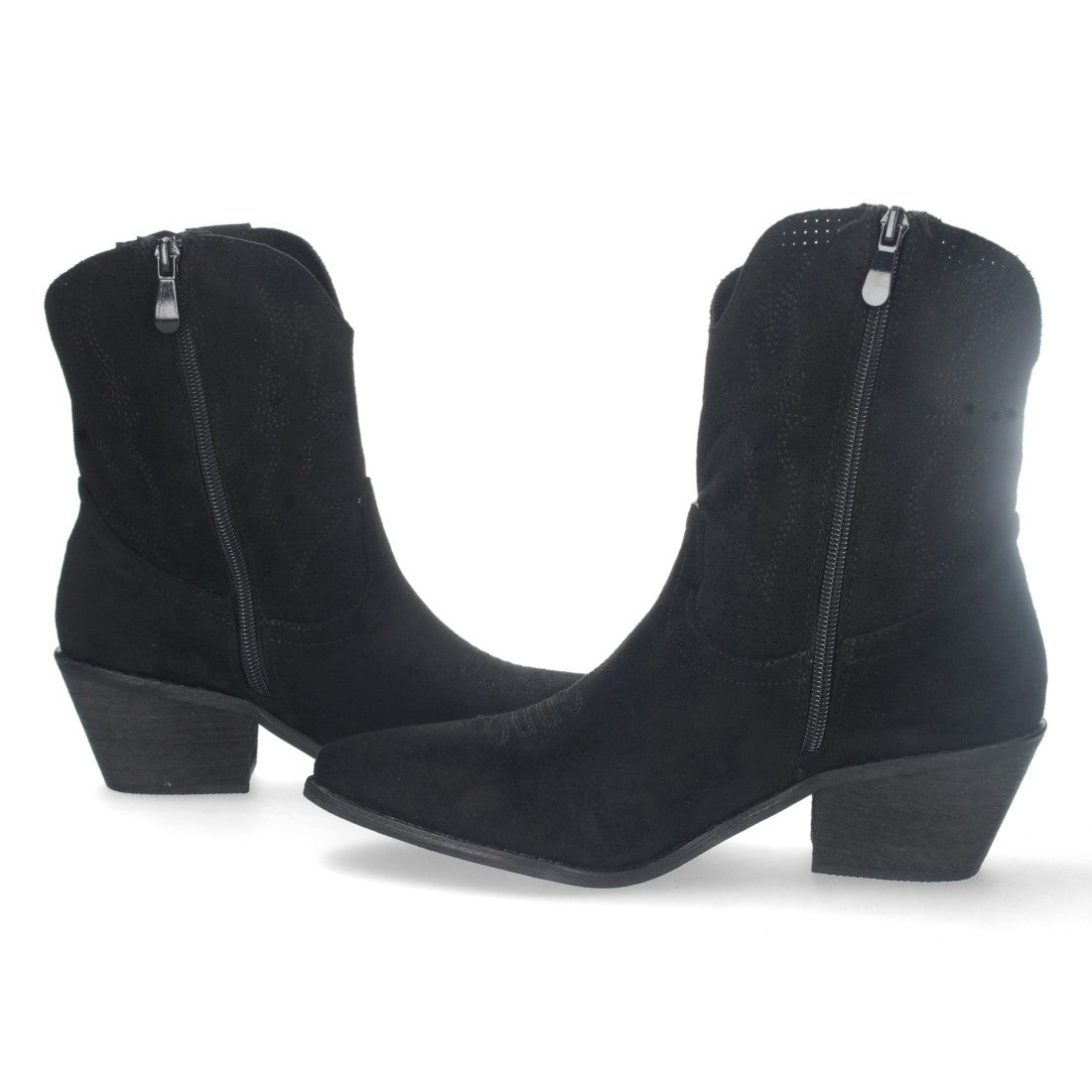 Botines Perforados con Bordado Decorativo - Negro