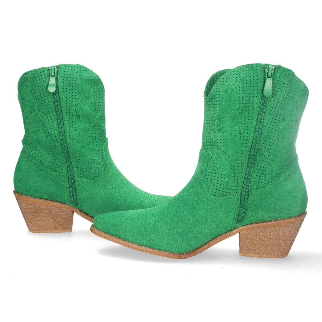 Botines Perforados con Bordado Decorativo - Verde