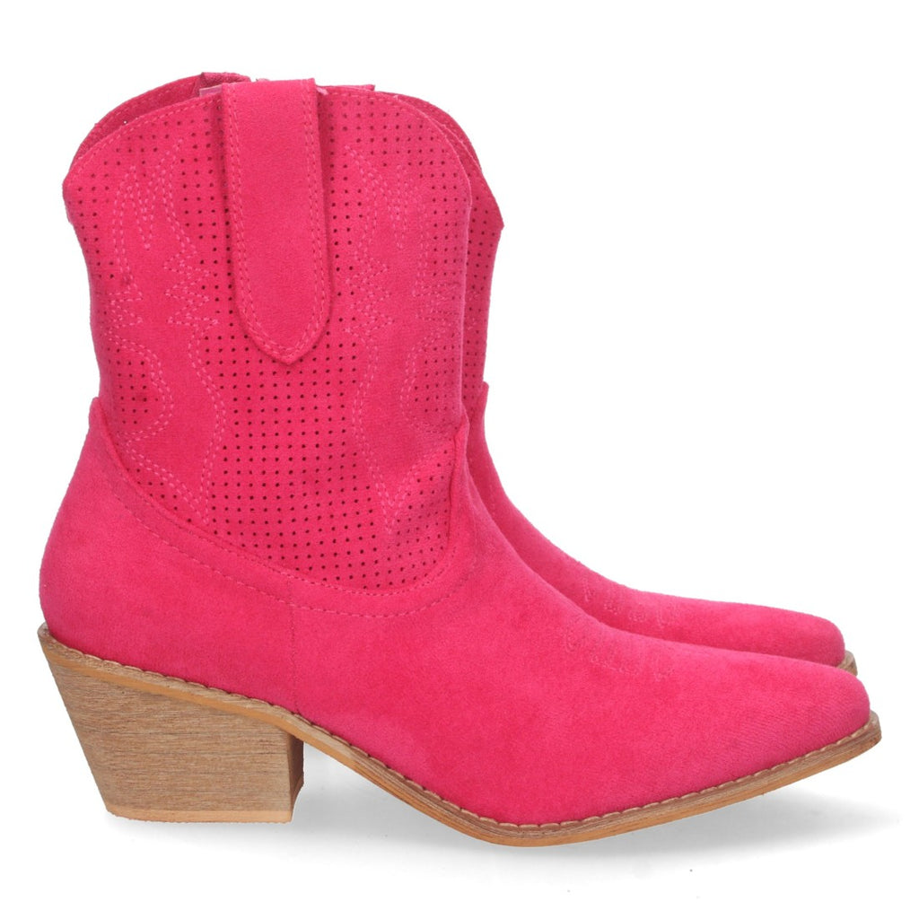 Botines Perforados con Bordado Decorativo - Fucsia