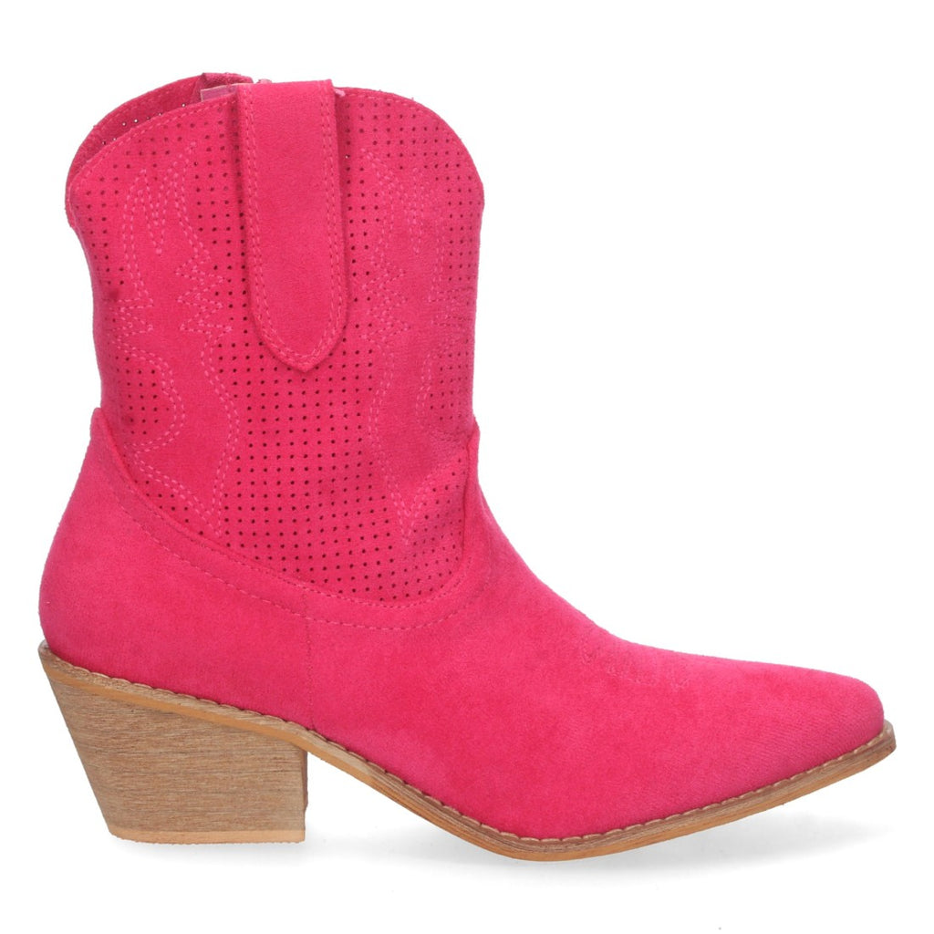 Botines Perforados con Bordado Decorativo - Fucsia