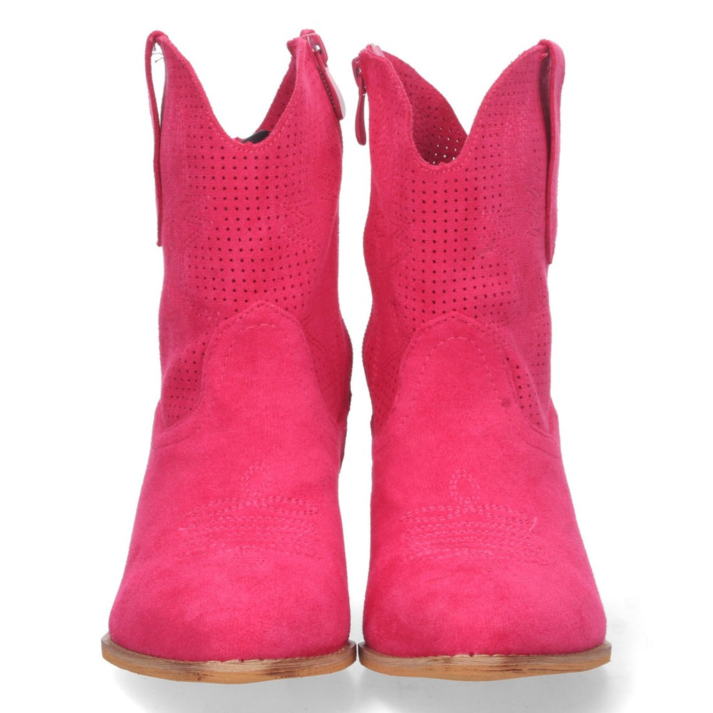 Botines Perforados con Bordado Decorativo - Fucsia