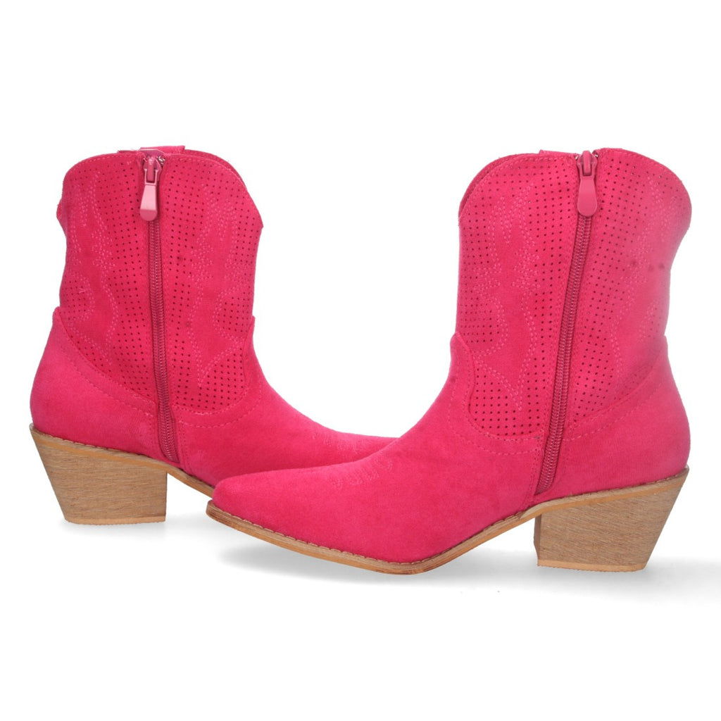 Botines Perforados con Bordado Decorativo - Fucsia