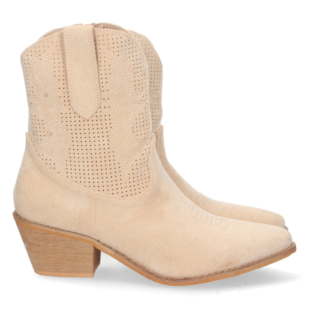 Botines Perforados con Bordado Decorativo - Beige