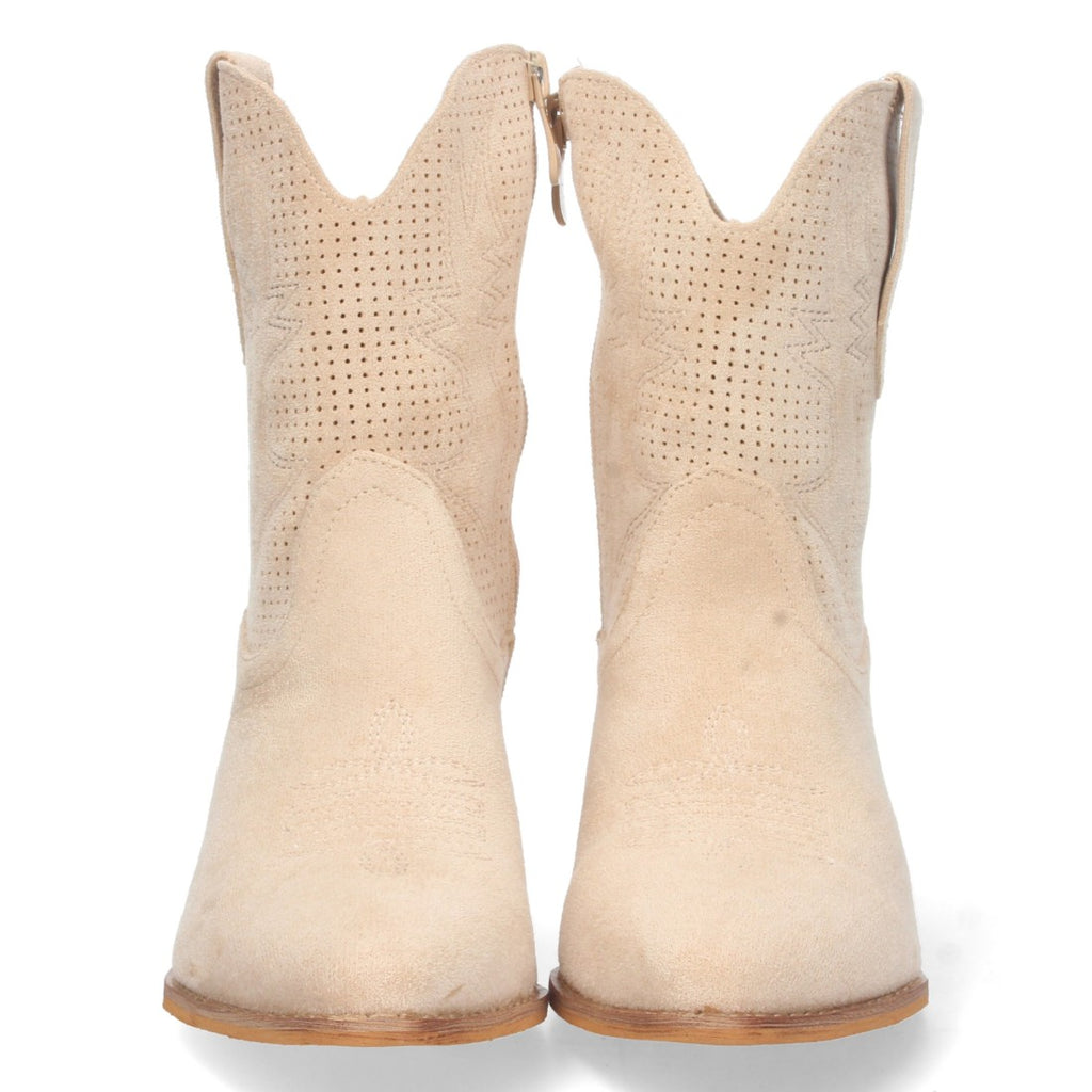 Botines Perforados con Bordado Decorativo - Beige