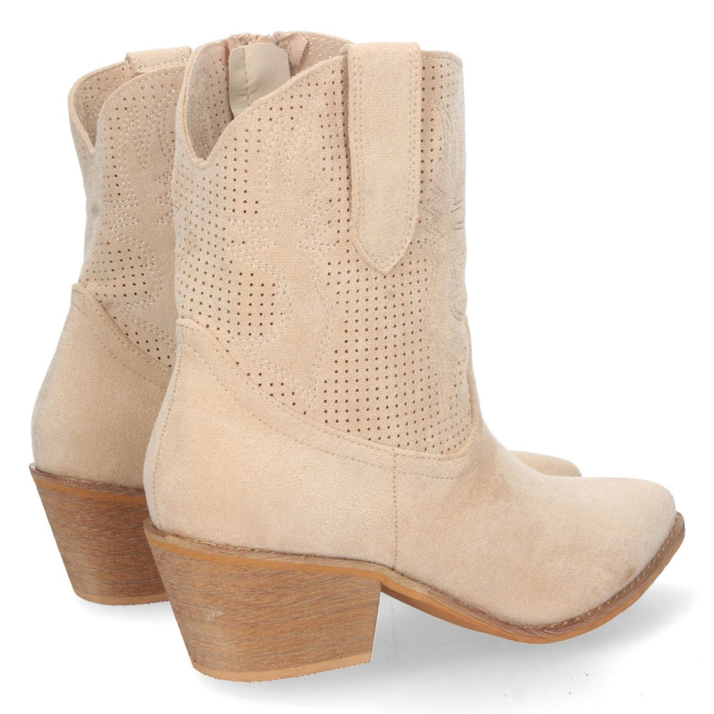 Botines Perforados con Bordado Decorativo - Beige