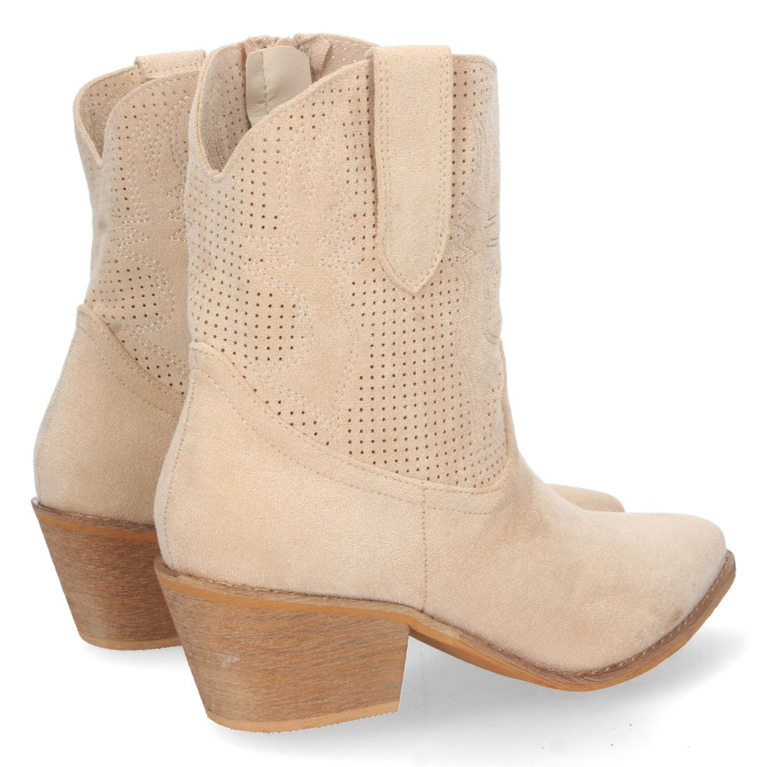 Botines Perforados con Bordado Decorativo - Beige