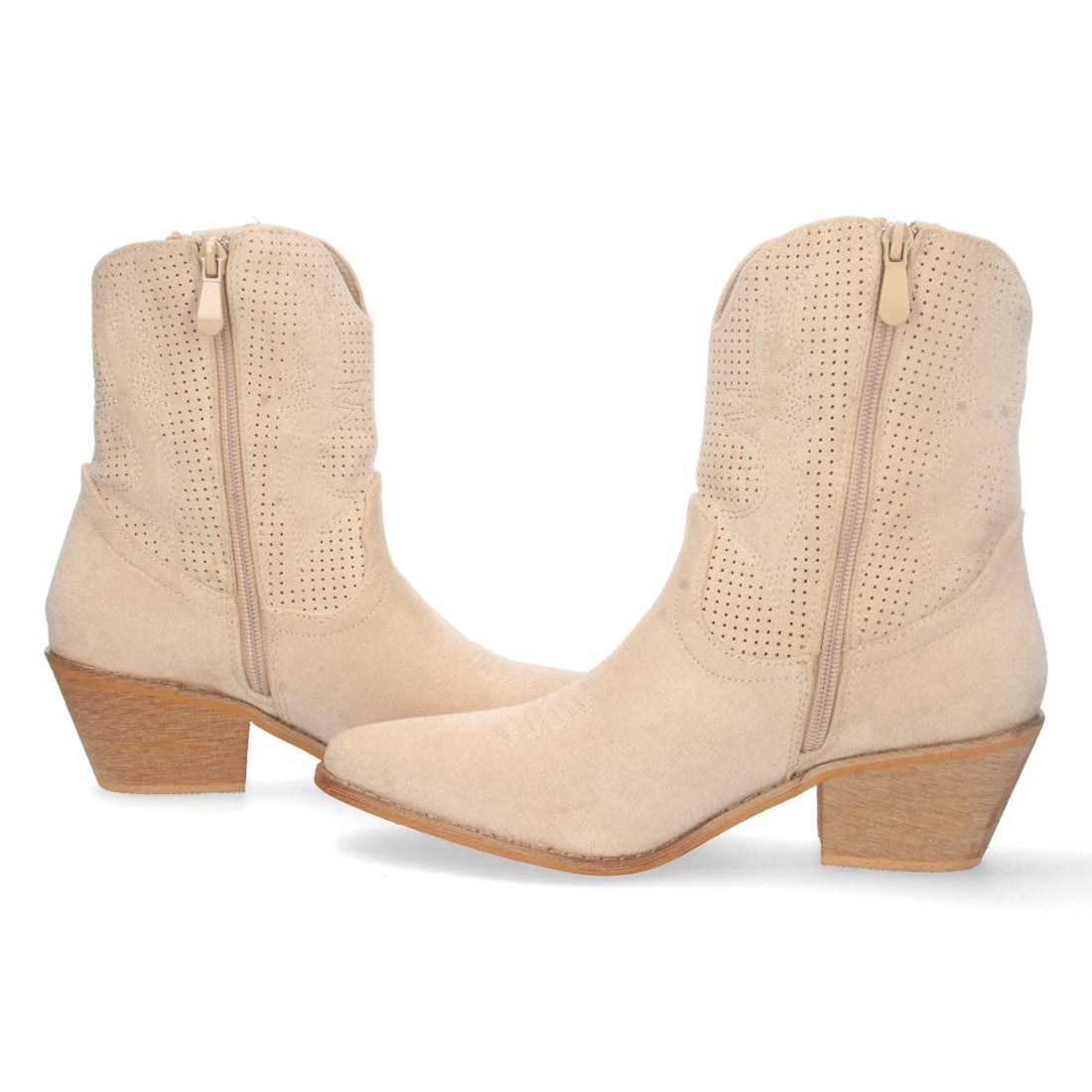 Botines Perforados con Bordado Decorativo - Beige