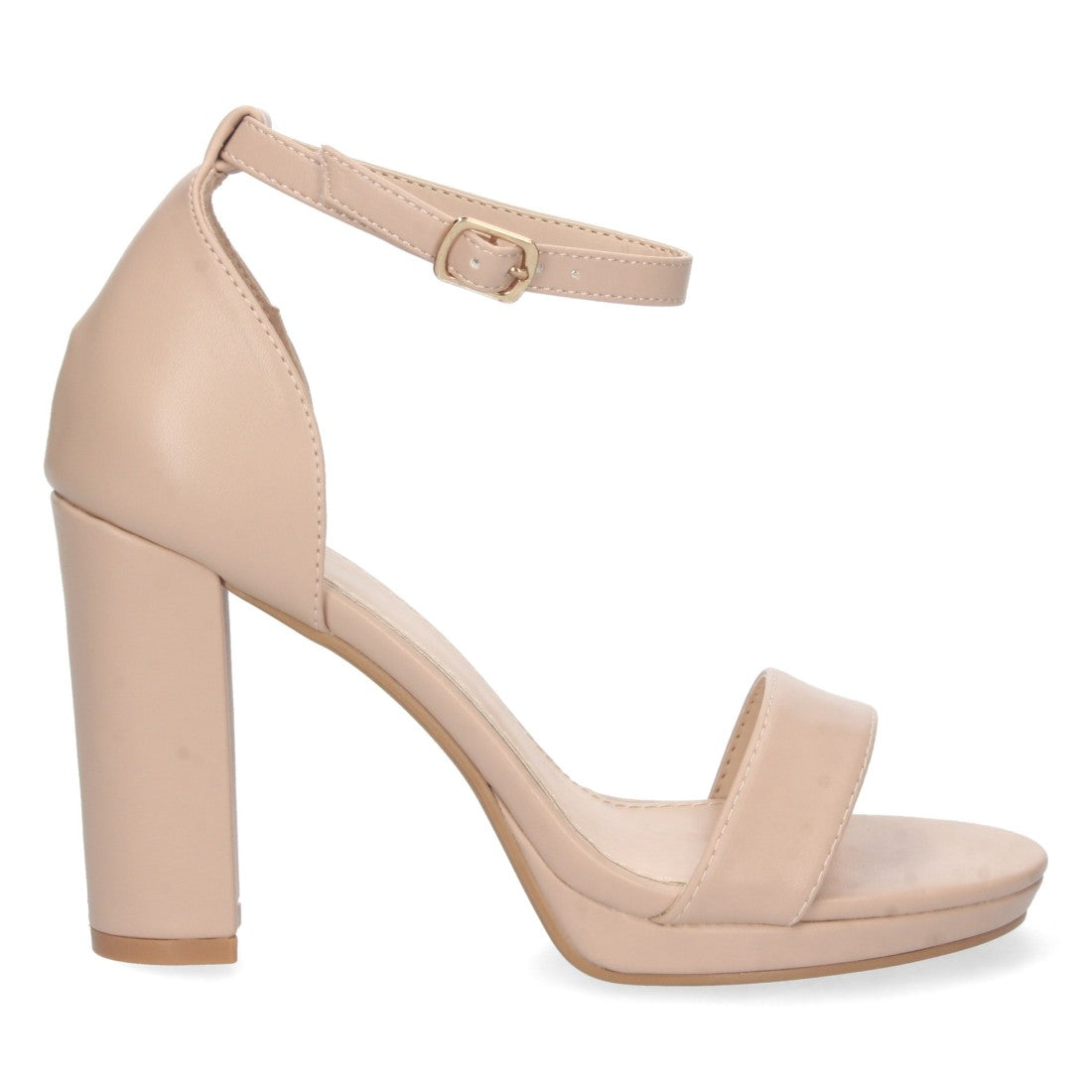 Sandalias Beige Mujer Tacón Ankle Strap Pala Simple