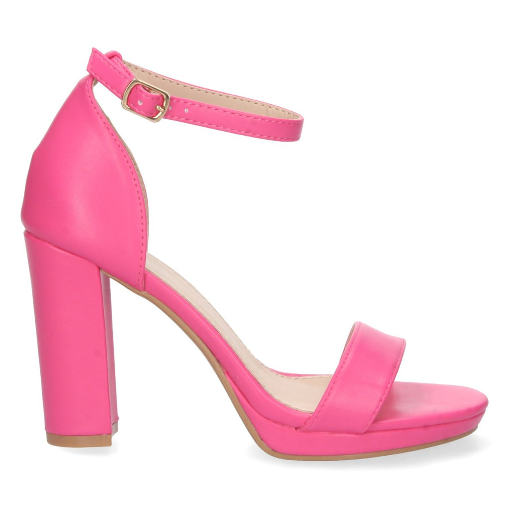 Sandalias Fucsia Mujer Tacón Ankle Strap Pala Simple