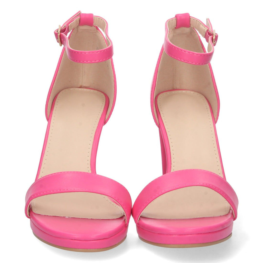 Sandalias Fucsia Mujer Tacón Ankle Strap Pala Simple