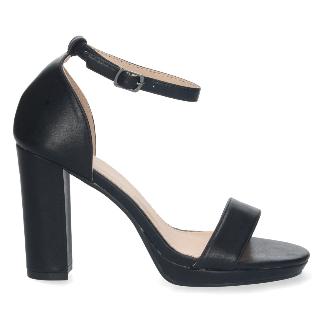 Sandalias Negras Mujer Tacón Ankle Strap Pala Simple