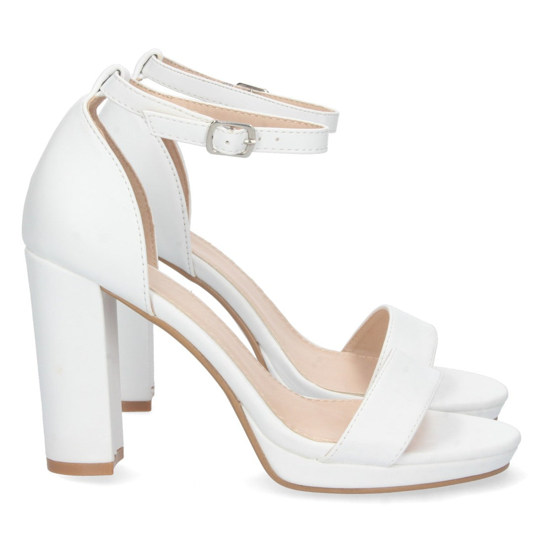Sandalias Blancas Mujer Tacón Ankle Strap Pala Simple
