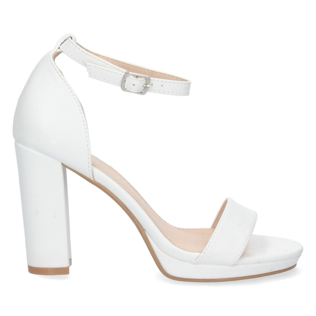 Sandalias Blancas Mujer Tacón Ankle Strap Pala Simple