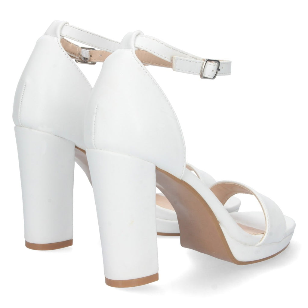 Sandalias Blancas Mujer Tacón Ankle Strap Pala Simple