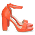 Sandalias Naranjas Mujer Tacón Ankle Strap Pala Simple