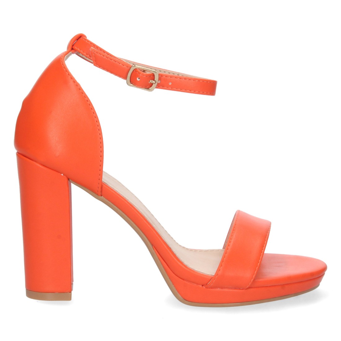Sandalias Naranjas Mujer Tacón Ankle Strap Pala Simple
