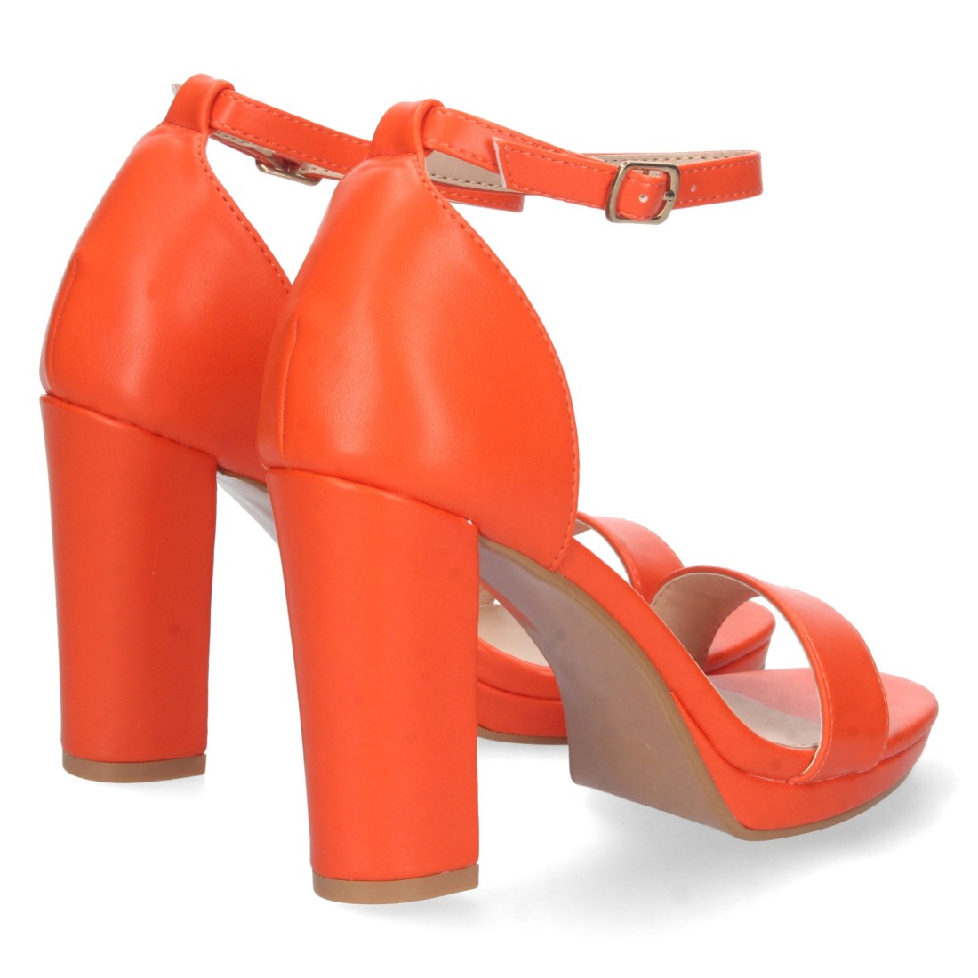 Sandalias Naranjas Mujer Tacón Ankle Strap Pala Simple