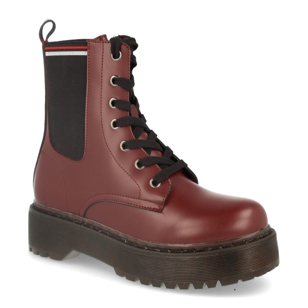 Elegante hohe bordeauxrote Stiefel mit Absatz